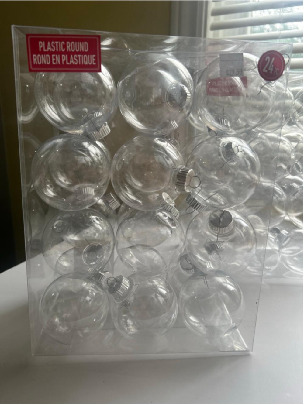 NEW 2 Sets Make Market Clear Plastic Round Ornaments 24-Piece Sets - Picture 2 of 6